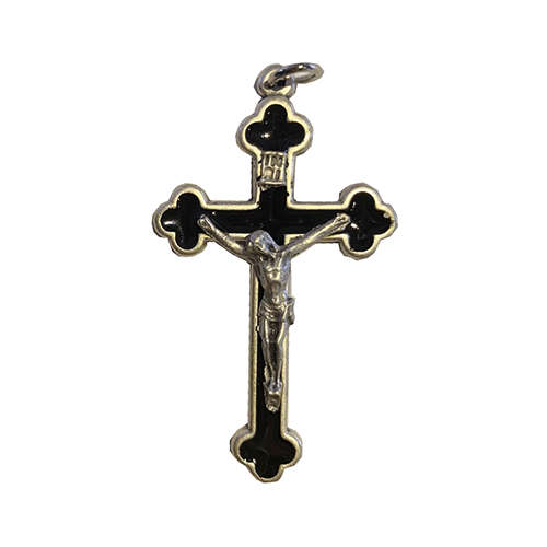 Small Metal and Black Budded Crucifix