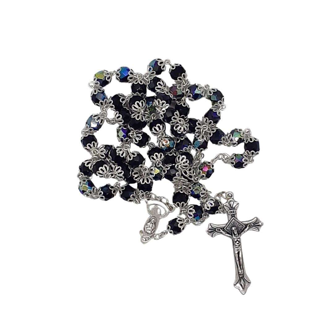 Chrystal Rosary Dark Blue with Silver Caps