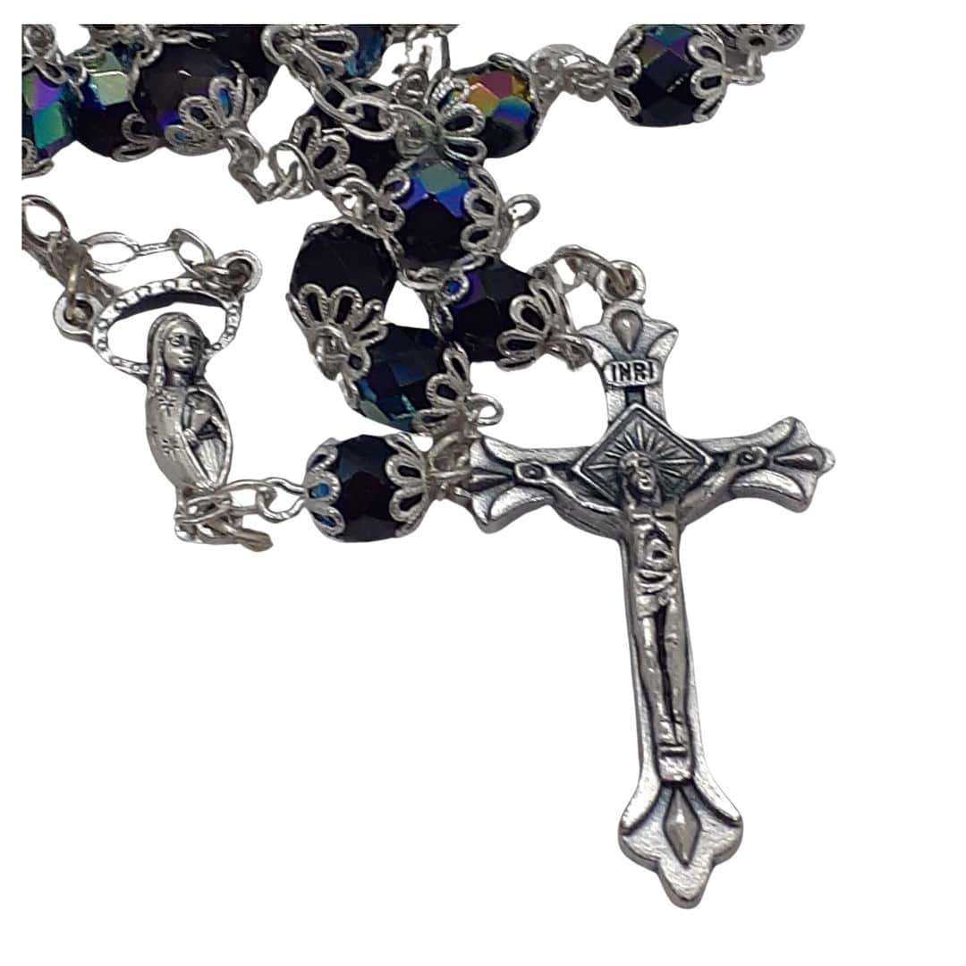Chrystal Rosary Dark Blue with Silver Caps