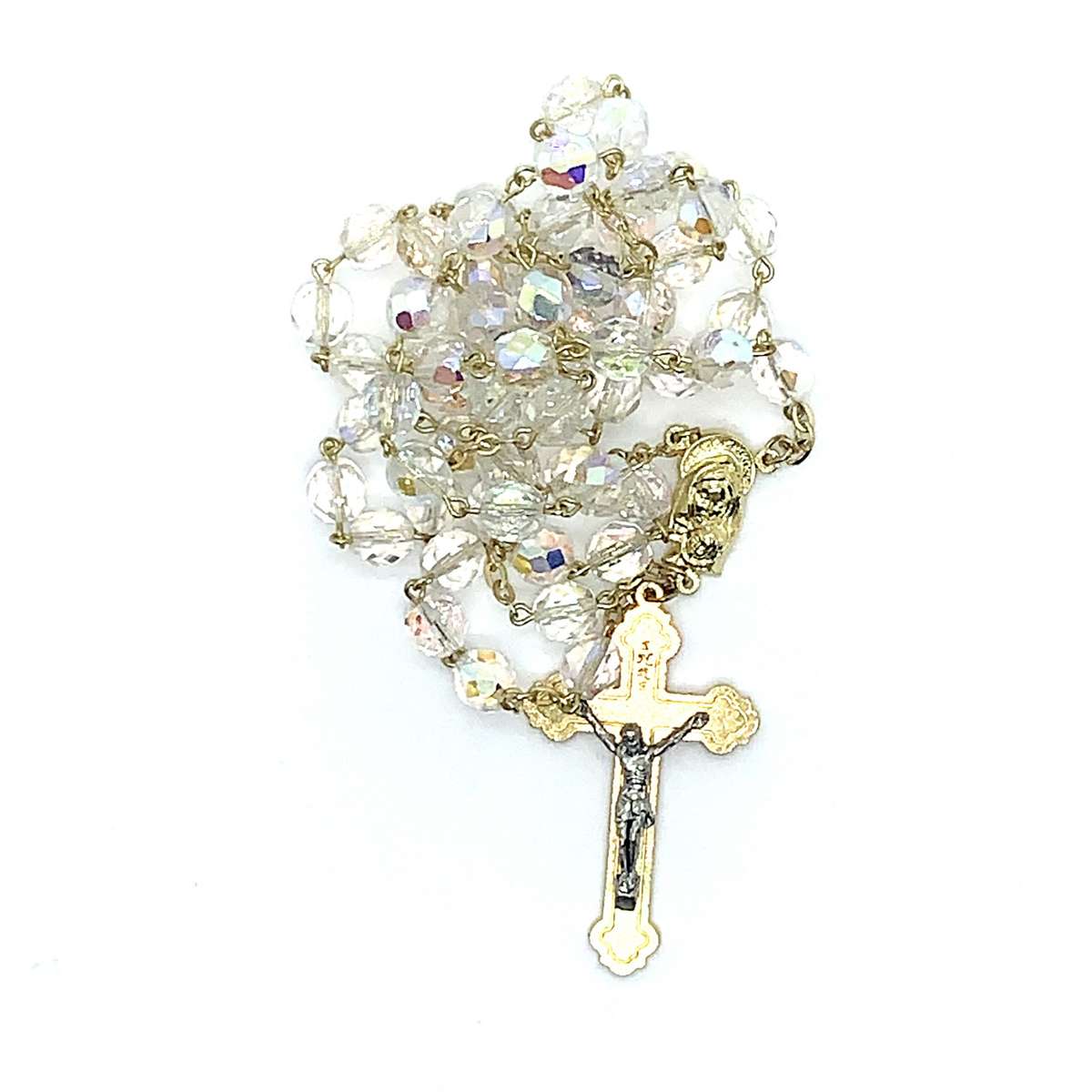 Gold And Clear Bead Ornate Rosary