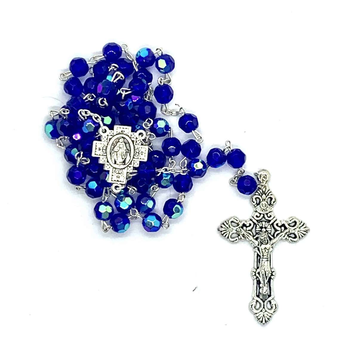 Shiny Faceted Dark Blue Rosary