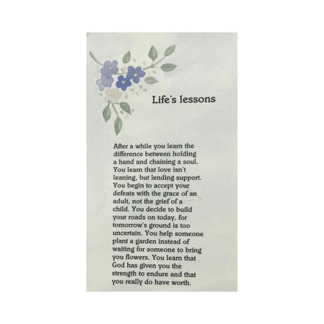 Life's Lessons Holy Card
