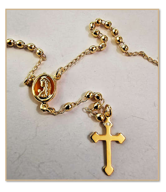 18kt gold filled Rosary - Our Lady Amber Center