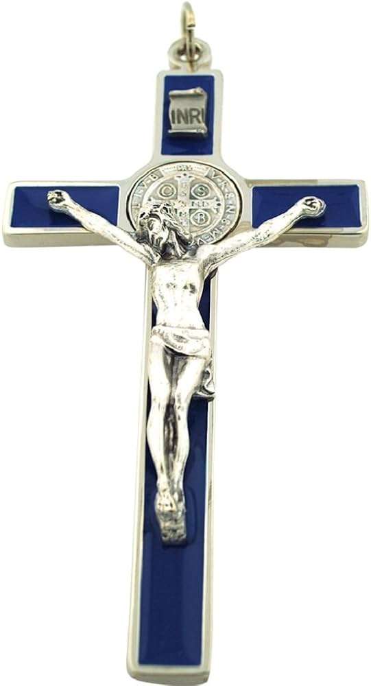 10.5cm St Benedict Crucifix - Blue Inlay