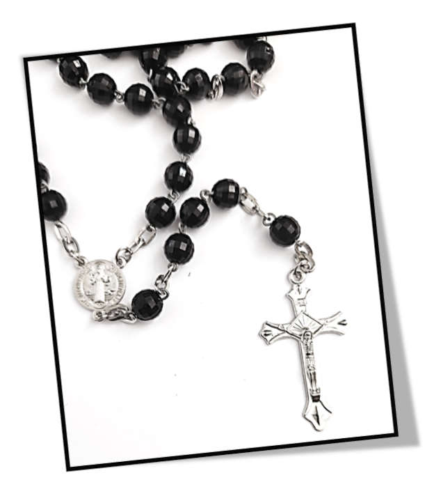7mm Black faceted Five decade chain Rosary