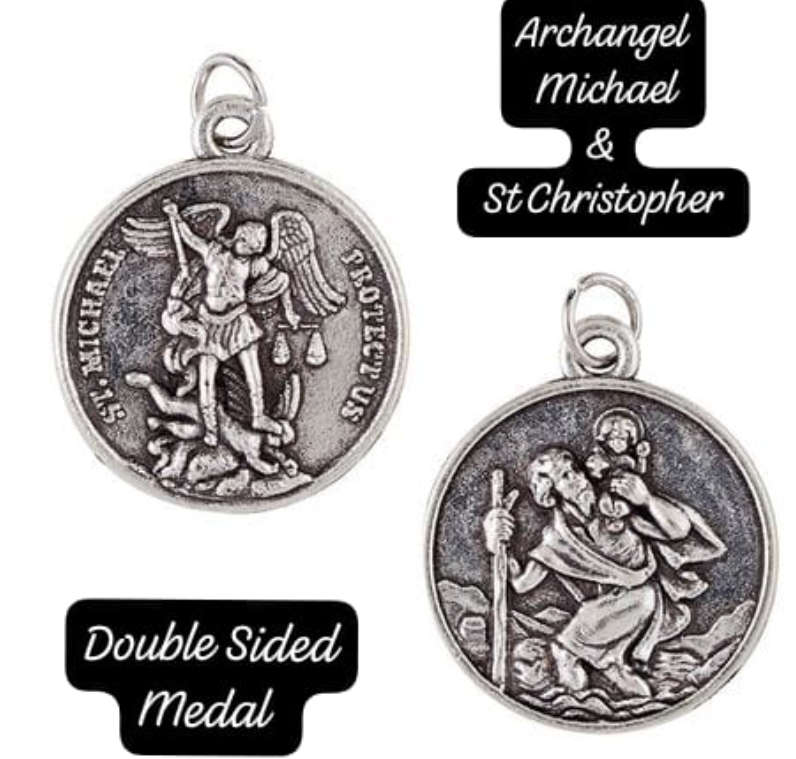 Sterling Silver 18mm St Michael the Archangel & St Christopher Pendant