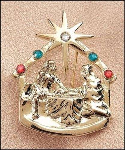 Nativity Lapel Pin with Gemstones