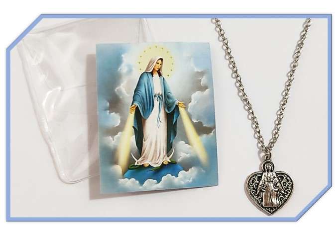 Our lady of Grace Heart Pendant with prayer card