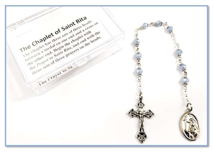 Chaplet of St Rita - Blue Glass crystal (PATRON abuse, loneliness, sterility, difficult marriages...
