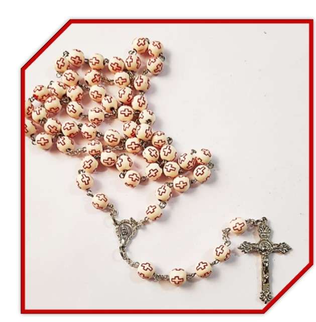 Cream Rosary with Maroon Crosses