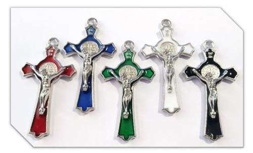 5cm St Benedict Crucifix with enamel inlay - various colours