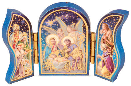 Wooden Nativity Triptych with gold foil highlights - Folding Plaque 6.5cm wide