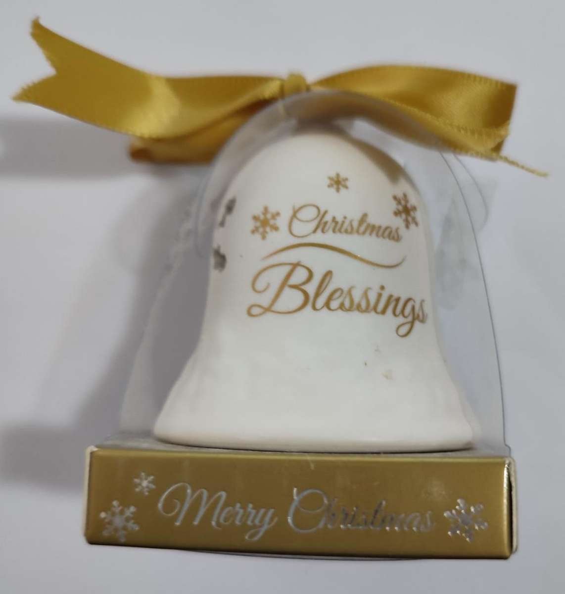 Christmas Ceramic Bell - 7cm - Christmas Blessing - Gold