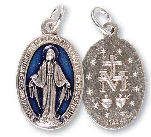 2cm Miraculous Medal with blue inlay - Imported from Italy
