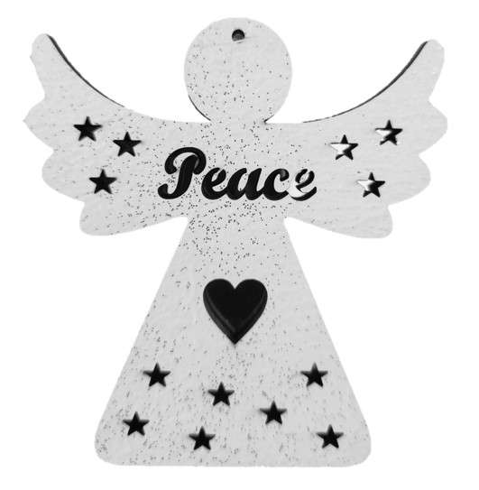 Hanging Wooden "Peace" Angel with Mirror backing - 8cm