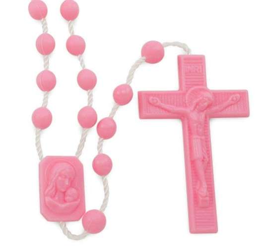 Pink Plastic Cord Rosary