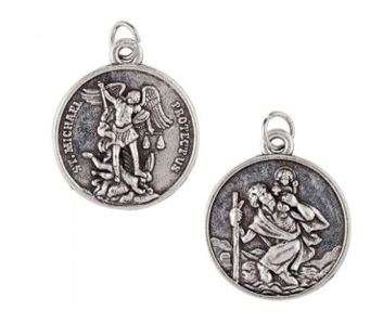 Sterling Silver 18mm St Michael the Archangel & St Christopher Pendant