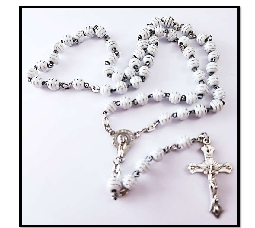 White Rosary with Silver Stripes