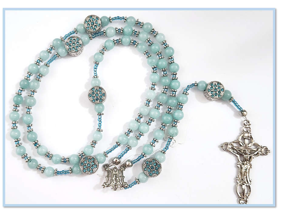 Aquamarine Semi-Precious Stone Rosary -March Birthstone