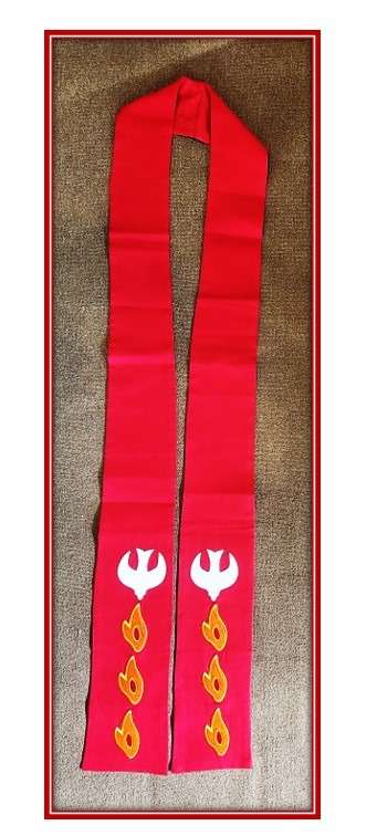 Two pointed Stole - Red with Dove & Fire Embroidery