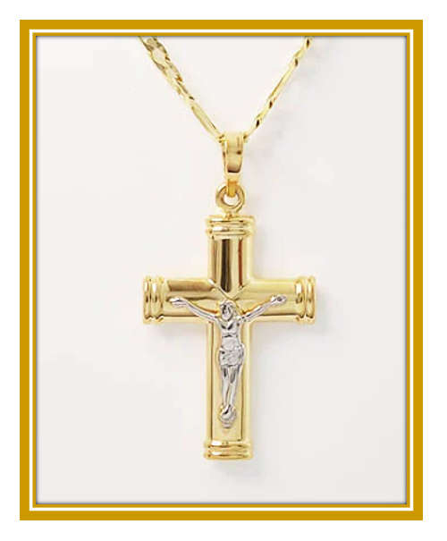3cm 9ct White & Yellow Gold Crucifix Pendant - Two Tone