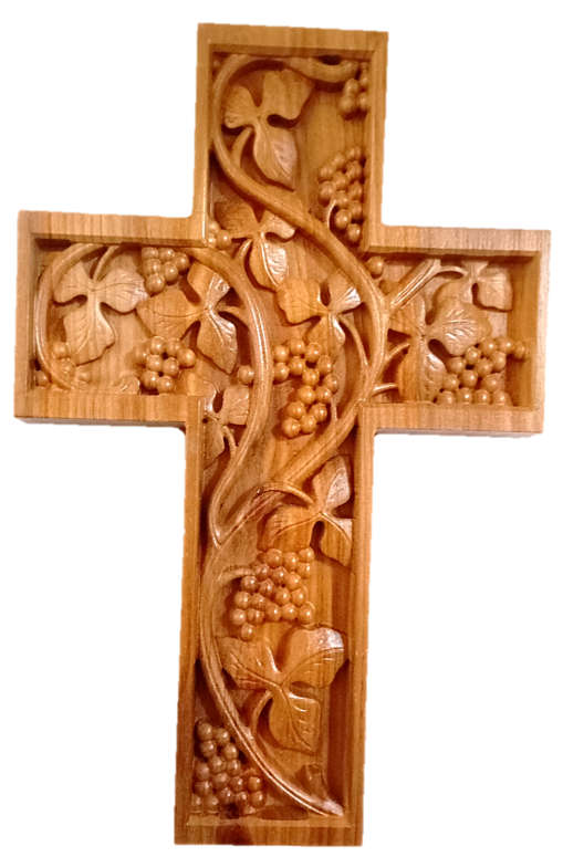 32cm Vines & Grapes Wall Blocked Cross in Kiaat