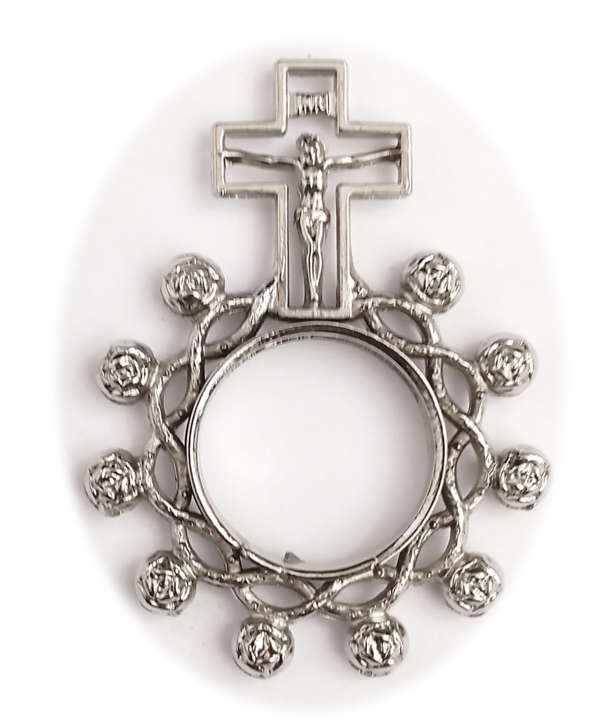 Rosary Ring with Cut out Crucifix - Rose Ring