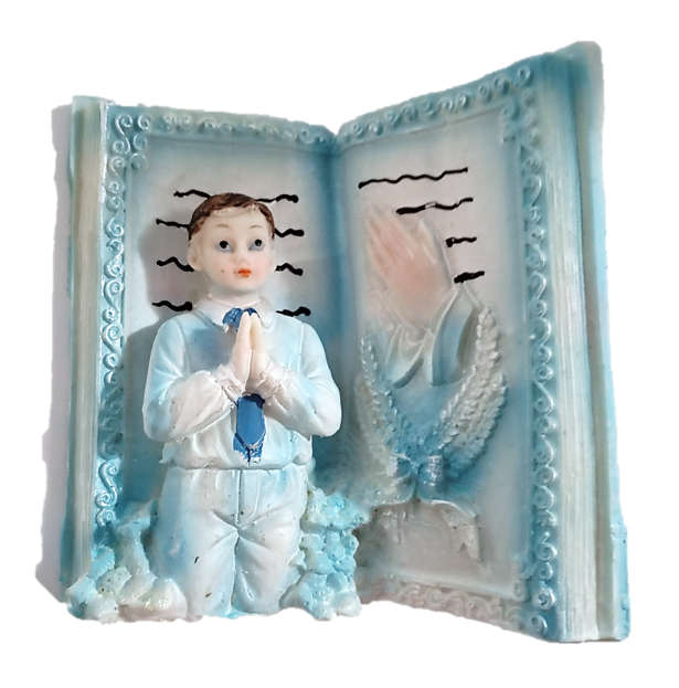 9cm Praying Boy in Book Figure