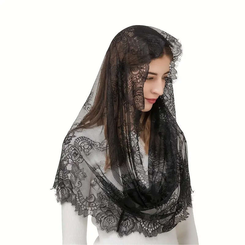 Traditional Vintage Infinity Mantilla Veil - Black