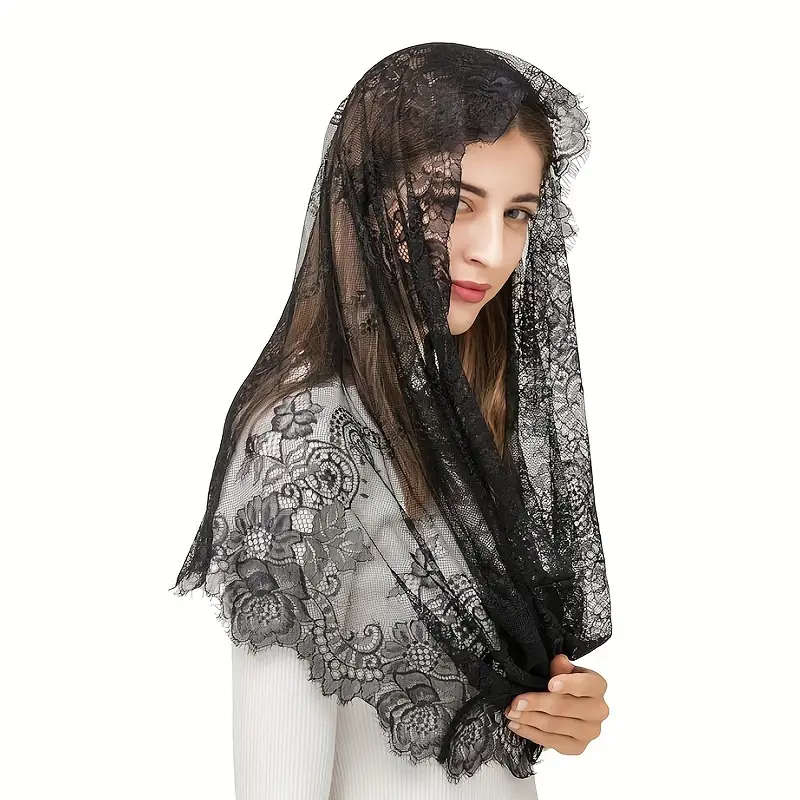 Traditional Vintage Infinity Mantilla Veil - Black