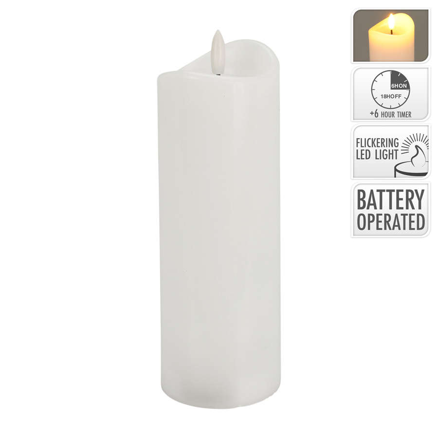 20cm Tall x 7cm wide - Wax LED Candle with Realistic flame (timer function) - Battery Operated