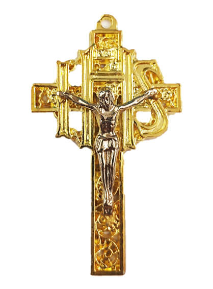 IHS Gold/Silver Ornate Cross 7.5cm