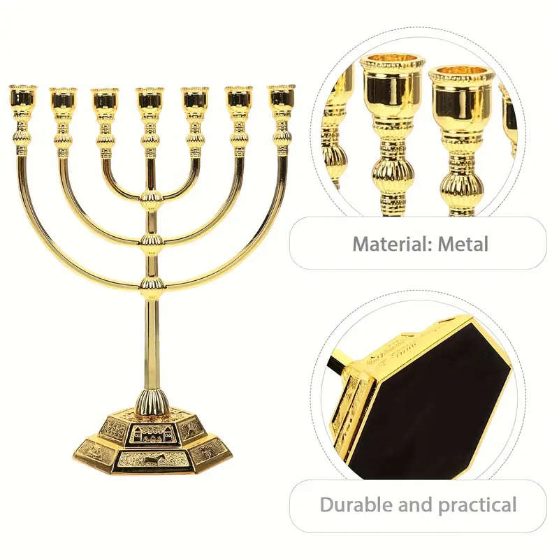 17cm tall Menorah in Gold - 7 arm