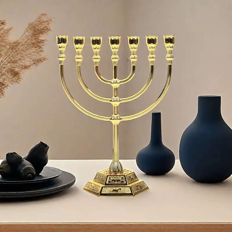 17cm tall Menorah in Gold - 7 arm
