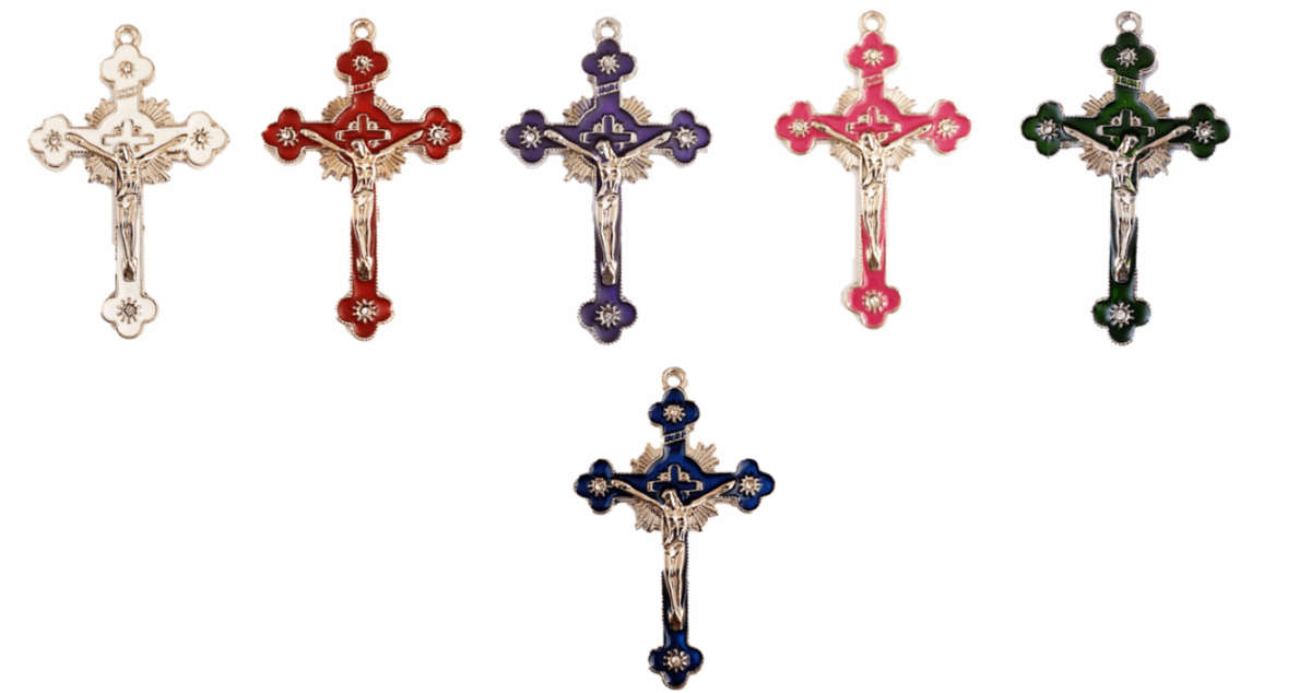 Diamante' Enamel Inlay Crucifix - 5cm / Various Colours