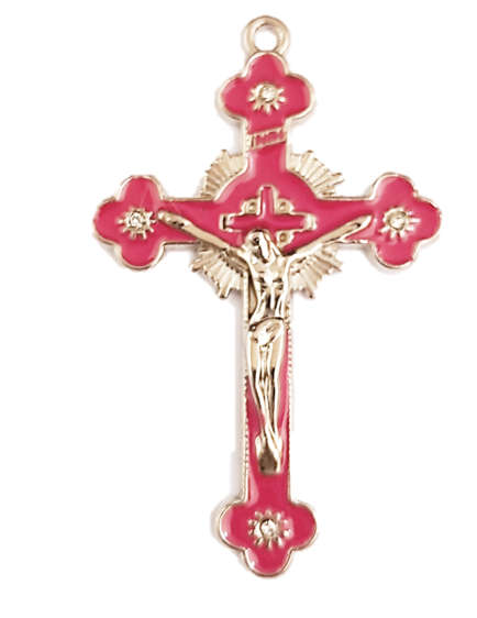 Diamante' Enamel Inlay Crucifix - 5cm / Various Colours