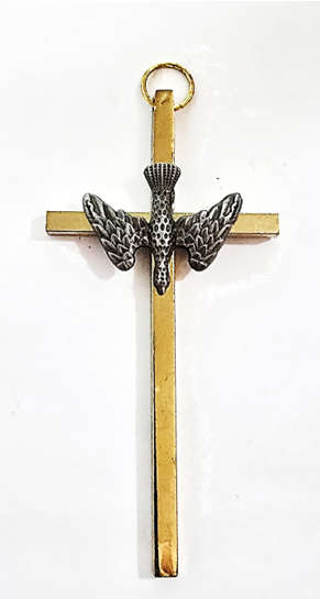 10cm Brass Cross with Antique Silver Dove