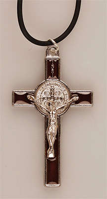 5cm St Benedict Crucifix with Brown Enamel Inlay - Cord 48cm