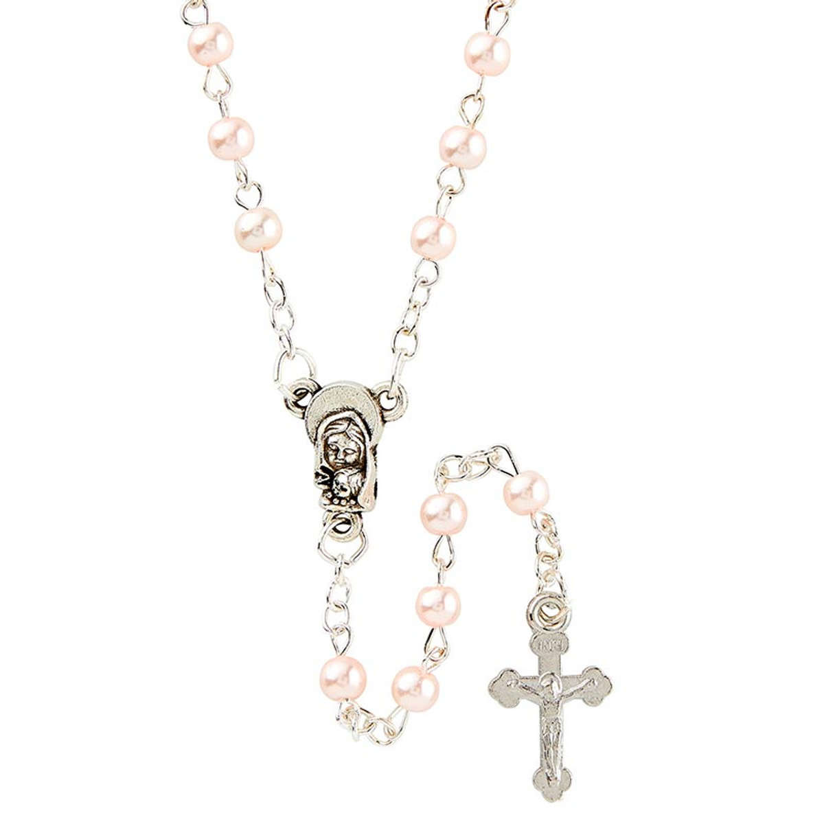 Faux Pearl Pink 4mm Rosary in Pink Teddy Bear Velvet Container