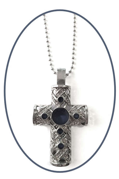 Pectoral Cross - 8cm With Black Inlay & 60cm Ball Chain