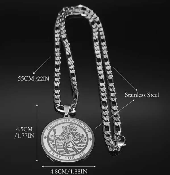 Stainless Steel St Christopher Pendant with 54cm Figaro Chain