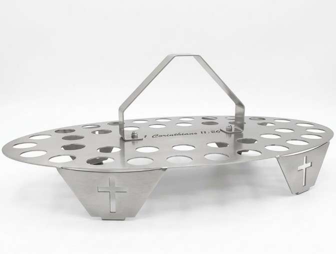 40 Hole Stainless Steel Communion Tray - 1 Corinthians 11:26 - includes glasses
