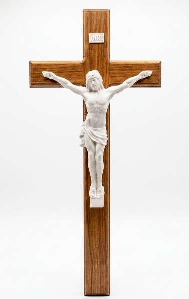 50cm Solid Kiaat Crucifix with White Resin Corpus