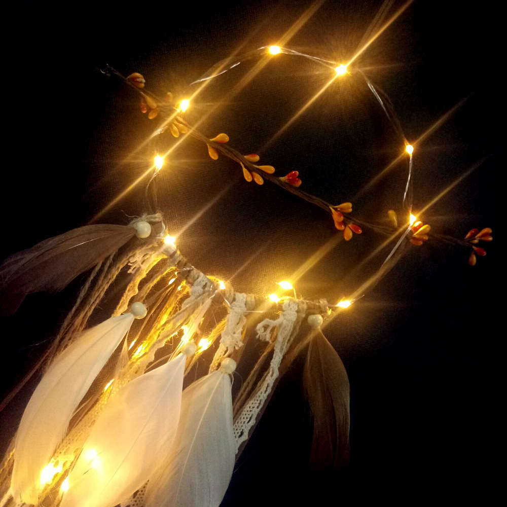 Creative Rattan Garden dream catcher wall hanging warm colored lamp