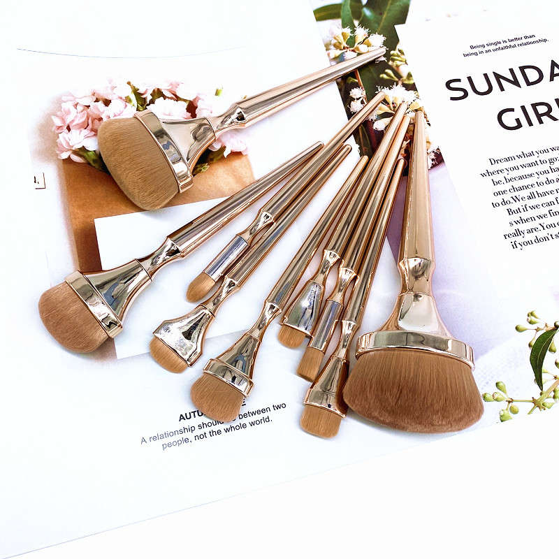 Make-up Brush Set Gold Electroplating (9 Pc)
