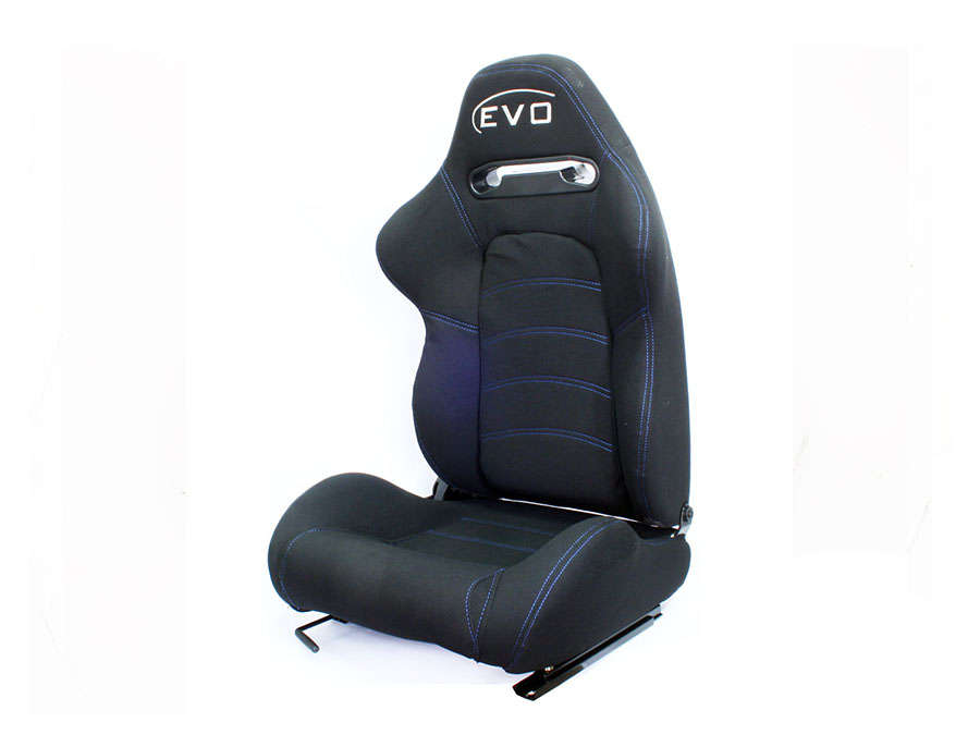 Evo Reclinable Racing Seats - Black with Blue Stitch