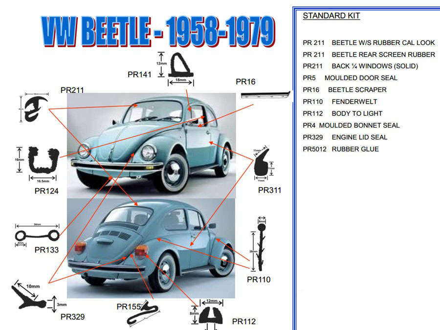 Vw Classic Beetle Rubber Kit (non pop-out window models)
