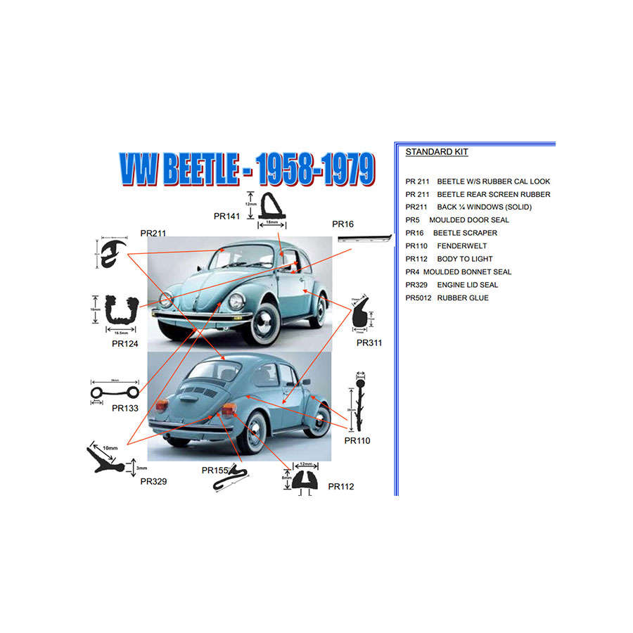 Vw Classic Beetle Rubber Kit (non pop-out window models)