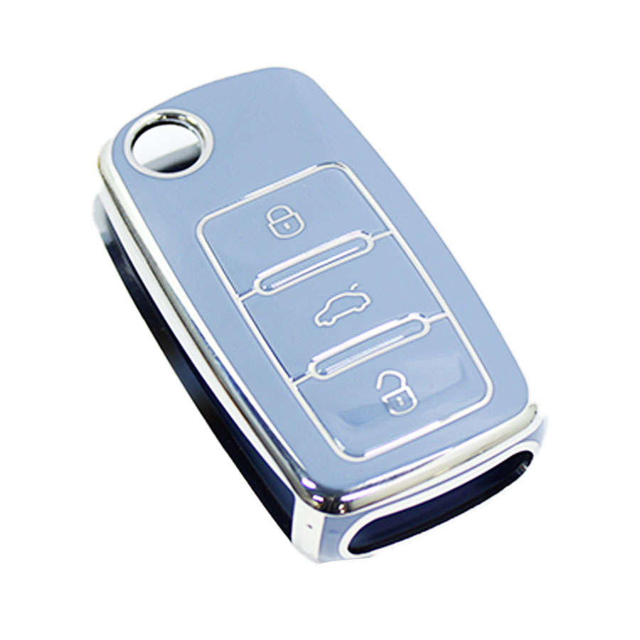 TPU Soft Key Cover for VW 3-Button (Blue/silver)