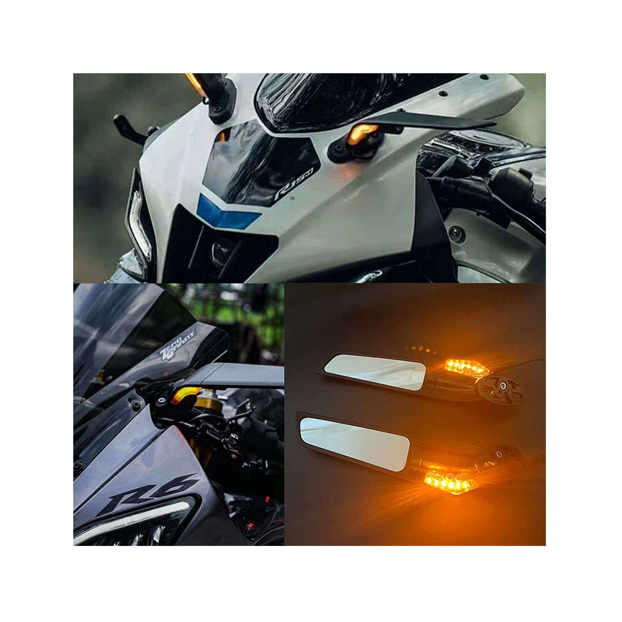 Universal Winglet Stealth Rear View Mirror with LED Indicator (small)